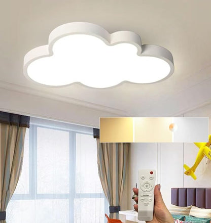 Cloud-Shaped Ceiling Light for Kids Room - 3-Color Adjustable, Dimmable LED Nursery Light, Flush Mount Modern Ceiling Lamp for Bedroom, Playroom (White) 22IN 48w