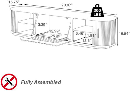 POVISON Fully-Assembled Mid-Century Modern Tambour Door TV Stand, Wood TV Console, Entertainment Center with Storage for 70 inch TV, Media Console for Living Room