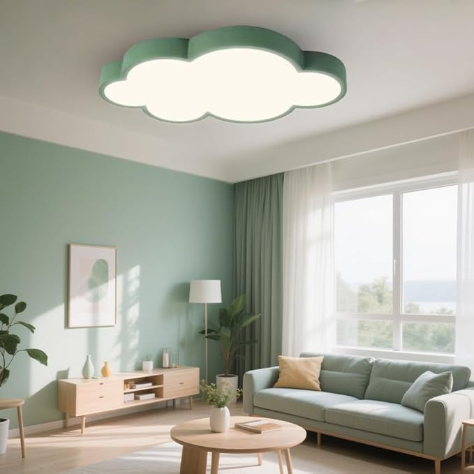 Cloud Shape LED Ceiling Light, 54W, 26 inch,Green Frame Kids Room, 3-Color Dimmable with Remote, for 10-18m² Room/Children's Room Ceiling lamp