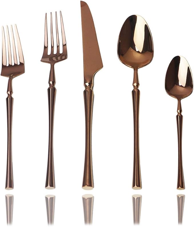 JASHII 5 Pieces Rose Silverware Set, Cutlery Set, Service for 1, 5 Pieces Rose Gold Stainless Steel Flatware Set, Dishwasher Safe (Shiny Rose)