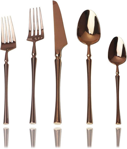 JASHII 5 Pieces Rose Silverware Set, Cutlery Set, Service for 1, 5 Pieces Rose Gold Stainless Steel Flatware Set, Dishwasher Safe (Shiny Rose)