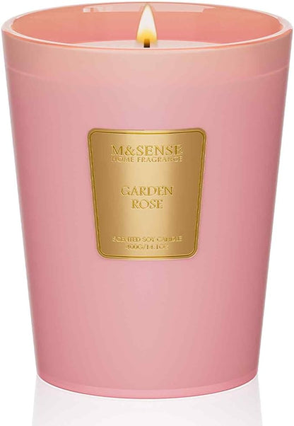 M&SENSE Garden Rose Scented Natural Soy Wax Candle, 14.1oz 60 Hours Long Lasting Slow Burning Candles for Home Decor, Aromatherapy Candle for Stress Relief