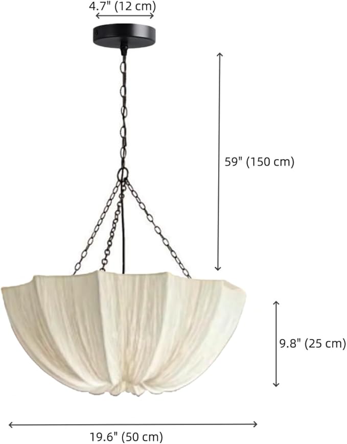 Lantern Fabric Pendant Light Modern Farmhouse Drum Chandelier Faux Silk Cloth Shade 3 Lights Wabi Sabi Light Fixture Farmhouse Ceiling Hanging Light for Dining Room Bedroom