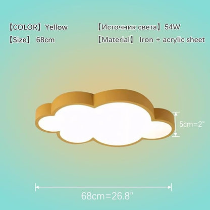 Cloud Shape LED Ceiling Light Fixture, 27 inch, Yellow, 54W, Dimmable with Remote, 4 Color Temperatures,for Kids Room/Bedroom Study/Nursery Ceiling Light