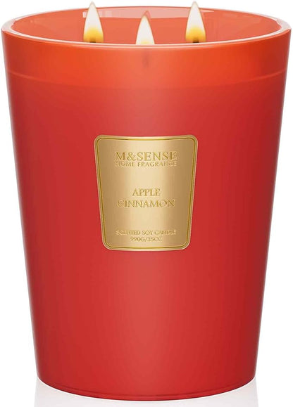 M&SENSE Apple Cinnamon Scented Candle 35oz 150H Burn Time Long Lasting, 3-Wick Natural Aromatherapy Candle Highly Scented, Home Fragrance Thanksgiving Christmas Gifts