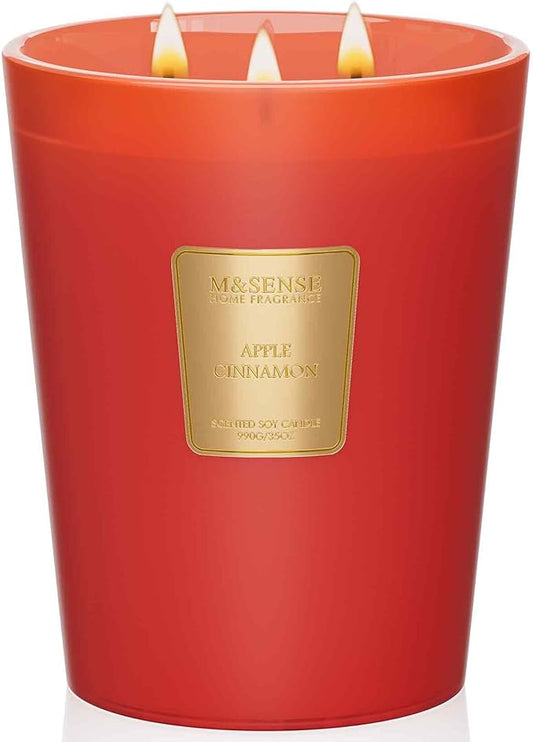 M&SENSE Apple Cinnamon Scented Candle 35oz 150H Burn Time Long Lasting, 3-Wick Natural Aromatherapy Candle Highly Scented, Home Fragrance Thanksgiving Christmas Gifts