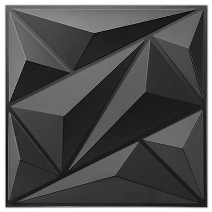 Art3dwallpanels 33 Pack 3D Wall Panel Diamond for Interior Wall Décor, PVC Flower Textured Wall Panels for Living Room Lobby Bedroom Hotel Office, Black, 12''x12'' Cover 32.Sq.Ft.