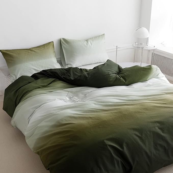 Pureant Army Green Gradient Comforter Sets King Women Men Solid White and Green Bedding Comforters Cotton Modern Plain Dark Hunter Green Gradient Quilts Watercolor Art Bedding Soft Green Blankets
