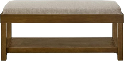 24KF Large Rectangular Storage Bench,Upholstered Seat Cushion,Ottoman Coffee Table with Linen Removable Cushion for Living Room,Entryway Bench Bed Bench with Solid Wood Shelf,5069-Linen