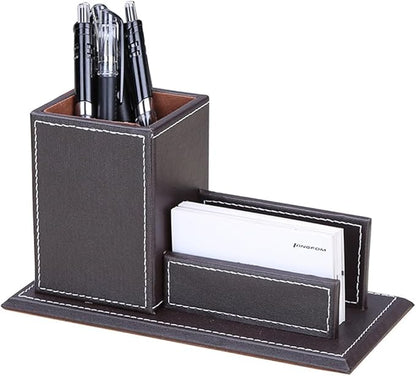 KINGFOM 5PCS Desk Organizer and Accessories Set, Pu Leather Office Supplies with Multifunction Desktop Organizer Box, Tissue Holder, Mouse Pad, Note Paper Holder, Pencil Holder for Desk Brown