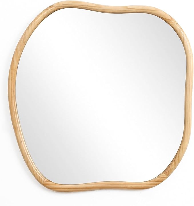 LuxenHome Asymmetrical Wall Mirror for Bathroom Entryway, Large Irregular Square Solid Wood Framed Wall Mounted Modern Decorative Vanity Mirror, Hanging Sculptures Accent for Living Room Bedroom Decor
