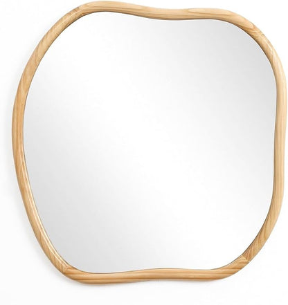 LuxenHome Asymmetrical Wall Mirror for Bathroom Entryway, Large Irregular Square Solid Wood Framed Wall Mounted Modern Decorative Vanity Mirror, Hanging Sculptures Accent for Living Room Bedroom Decor