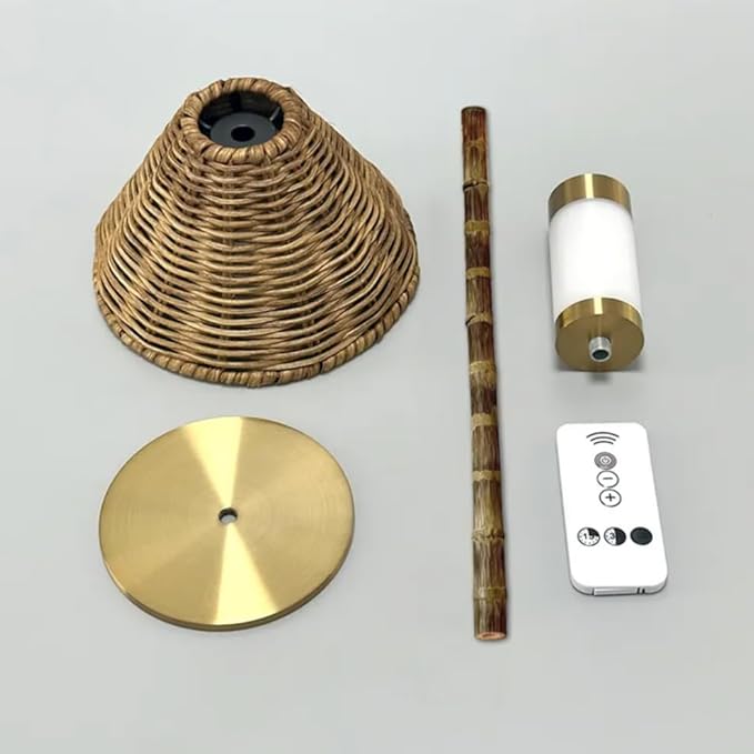 Athena-R Organic Bamboo & Rattan Cordless Table Lamps with 3-Way Brightness & Rechargeable Battery | 2-Piece Set for Bedroom, Living Room, Office & Outdoor LED Lighting