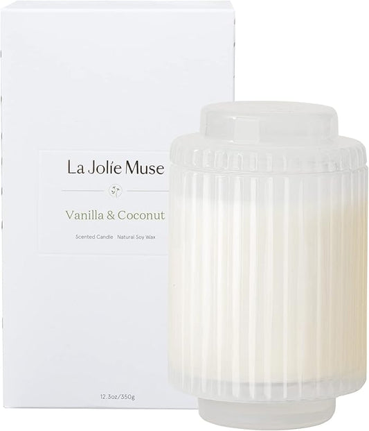 LA JOLIE MUSE Vanilla & Coconut Scented Candles, Candles Gifts for Women, Natural Soy Wax Candles for Home Scented, 80 Hours Long Burning, 12.3oz