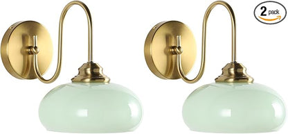 KCO Lighting Vintage Green Wall Sconces Light Set of Two Gold Globe Wall Sconce Mid Century Modern Bathroom Vanity Light Fixture Brass Indoor Wall Sconce Light Fixture (2 Pack)