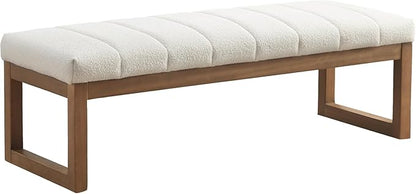 52.7" Bedroom Bench for End of Bed, Modern Upholstered Teddy Fabric Entryway Bench & Dining Bench, Footrest Stool Bench with Solid Wood Frame for Bedroom, Living Room (Beige)
