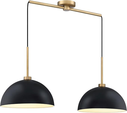Nathan James Percy Modern 2-Light Pendant Island Light Fixture, Hanging Lights with Metal Shade and Adjustable Cord, for Kitchen, Living Room, Black/Vintage Brass