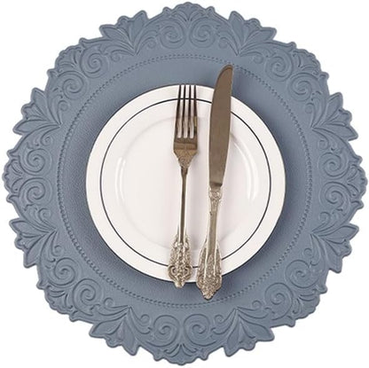 Noctiflorous Round Faux Leather 15 Inch Placemats Set of 6 Waterproof Wipeable Heat Resistant Tablemat for Dining Table Kitchen Non Slip Washable Oilproof Table Place Mat for Indoor Outdoor(Blue, 6)