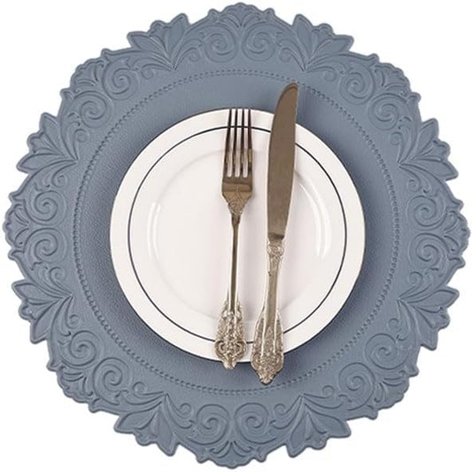 Noctiflorous Round Faux Leather 15 Inch Placemats Set of 6 Waterproof Wipeable Heat Resistant Tablemat for Dining Table Kitchen Non Slip Washable Oilproof Table Place Mat for Indoor Outdoor(Blue, 6)
