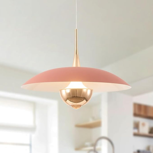 Modern LED Hanging Lamp Mini Indoor Ceiling Light with Pink Shade Bedside Gold Pendant Light for Kitchen Bedroom Hallway