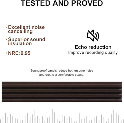 2PCS Wood Slat Acoustic Wall Panels for Ceiling and Wall Decor 3D Fluted Sound Absorbing Textured Panel with Wood Finish 108"×6" (Walnut Brown)