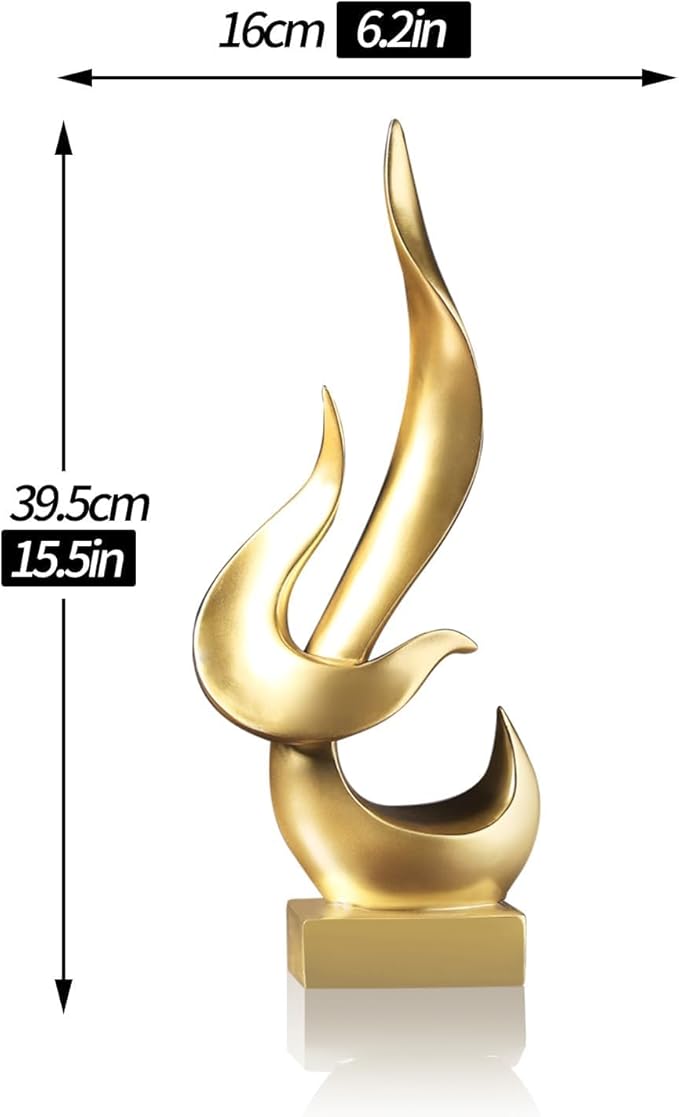 15" Fire Sculpture - Decorative Objects for Living Room, Dining Room - Gold Modern Abstract Art Decor, Resin Craft for Home Decor & Gifts