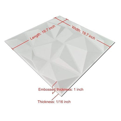 Art3d 12 Pack 3D Diamond Design Wall panels 19.7"x19.7" PVC Panel for Interior Wall Decor Living Room, Office, TV Background, Snow White