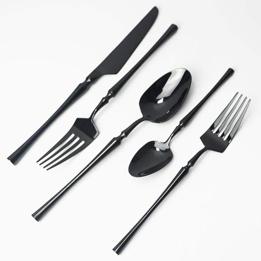 JASHII 20-piece 18/10 Stainless Steel Black Flatware/Cutlery/ Set Service for 4 Person, Include Knife/Fork/Spoon, Mirror Polished (Black)