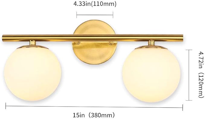 New Bathroom Vanity Light Fixtures 2 Lights Brushed Brass Milk White Globe Glass Shade Modern Wall Bar Sconce Over Mirror (Exclude Bulb