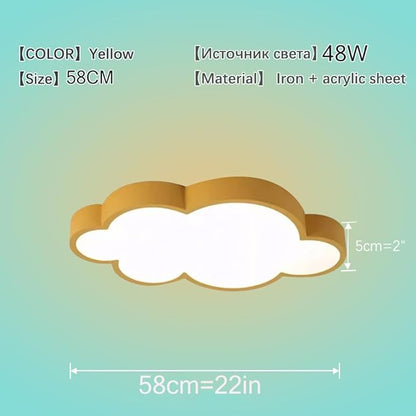 Cloud Shape LED Ceiling Light for Kids Room, 58cm/22inch, 48W, Yellow, with Remote Control 4 Color Temperatures, Eye Protection Bedroom Study/Nursery Ceiling Light