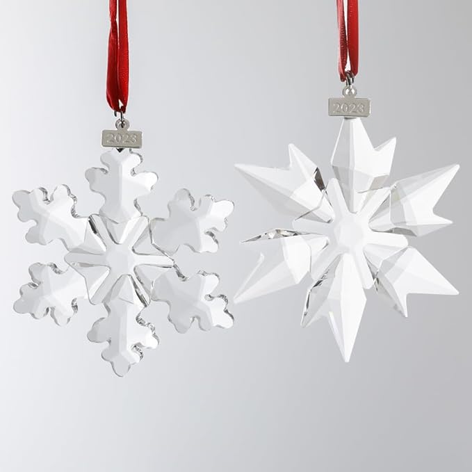 2023 Edition Crystal Snowflake Ornament Christmas Tree Ornament Home Decor Gift (23-Set of 2-Clear)