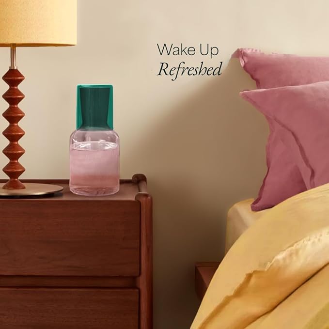 Glass Carafe and Cup Set | BPA Free, Dishwasher Safe, Durable & Lightweight | Ideal for Cold & Hot Beverages - Blush Pink & Pine