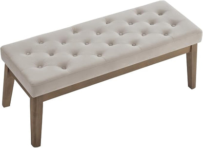 24KF Velvet Upholstered Buttons Tufted Entryway Bench with Solid Wood Leg,Bed Bench Ottoman with Padded Seat,5034-Taupe