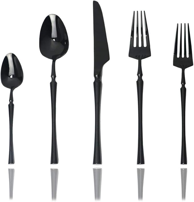 JASHII 20-piece 18/10 Stainless Steel Black Flatware/Cutlery/ Set Service for 4 Person, Include Knife/Fork/Spoon, Mirror Polished (Black)