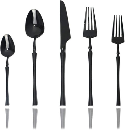 JASHII Black 5-Piece 18/10 Stainless Steel Flatware Cutlery Set for 1, Silverware Set, Mirror polish, Ideal for Wedding Festival Party Home Kitchen, Dishwasher Safe (Black)