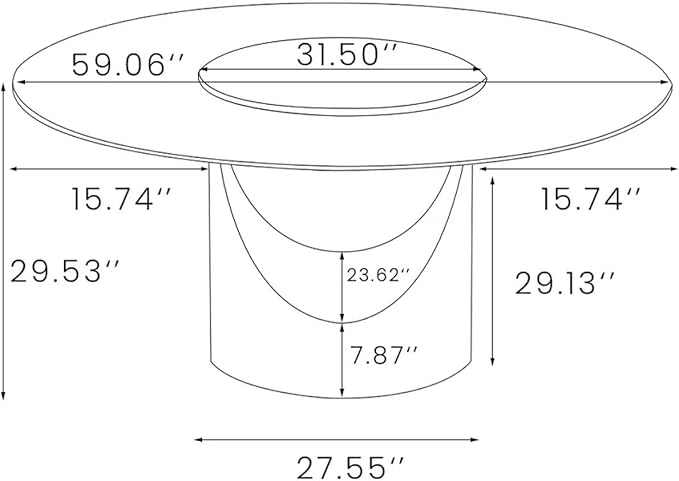POVISON 59" Round Dining Table for 6 with Lazy Susan, Glossy White Sintered Stone Dining Tabletop with 31" Lazy Susan, Bronze Carbon Steel Pedestal, Modern Dining Table for Living Room (Table Only)