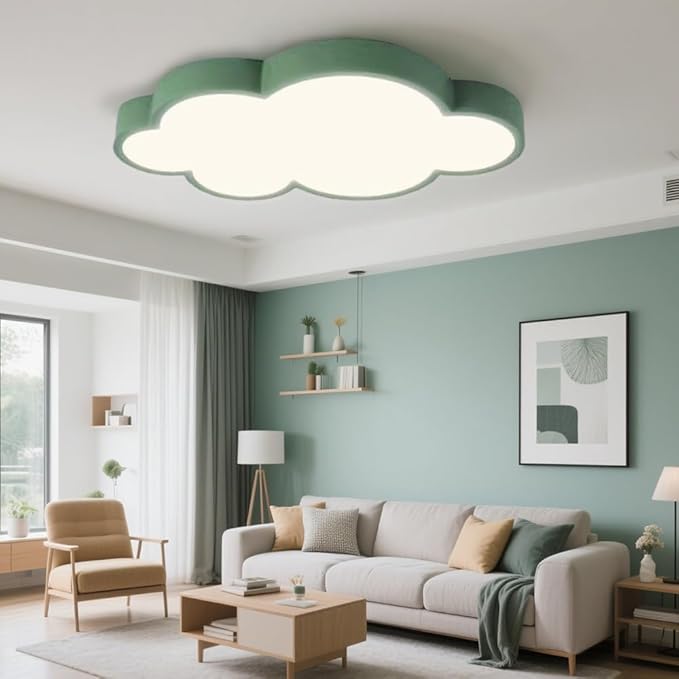 Cloud Shape LED Ceiling Light, 54W, 26 inch,Green Frame Kids Room, 3-Color Dimmable with Remote, for 10-18m² Room/Children's Room Ceiling lamp