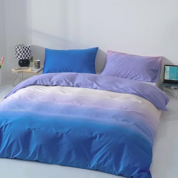 CLOTHKNOW Blue Purple Comforter Set Twin/Twin XL Gradient Blue Bedding Comforter Sets Purple White Bed Comforter Soft Luxury