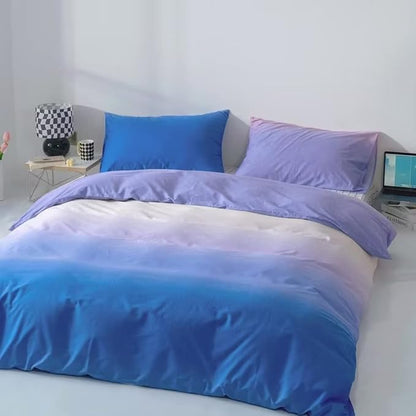 CLOTHKNOW Blue Purple King Size Comforter Set Gradient Bedding Comforter Sets Purple Comforter Soft Blue White Comforter with 2 x Pillow Cases