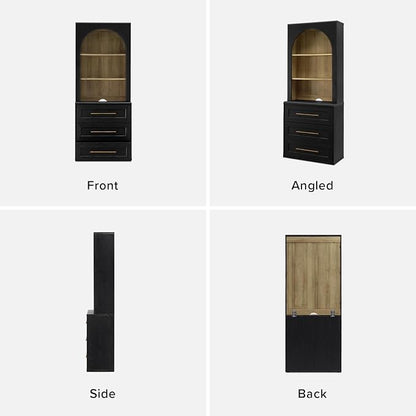 mopio Blake Storage Accent Cabinet with Hutch, Sideboard Buffet Cabinet with Storage, Kitchen Pantry Organizer, Coffee Bar Station, Trophy Display Case with Door & Shelf for Living Room (Black Oak Dresser)