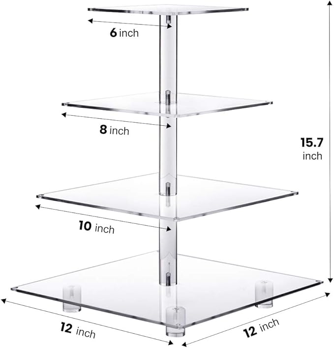 Cupcake Stand – Premium Holder Acrylic Tower Display Cady Bar Party Décor 4 Tier for Pastry + LED Light String Ideal Weddings, Birthday(Colorful light)