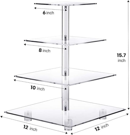Cupcake Stand – Premium Holder Acrylic Tower Display Cady Bar Party Décor 4 Tier for Pastry + LED Light String Ideal Weddings, Birthday(Colorful light)