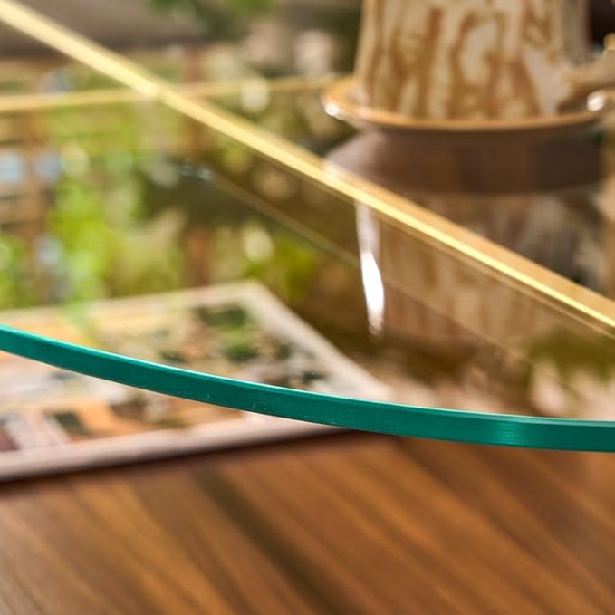 AGV LIGHTING Oval Coffee Table, Mid-Century Modern Coffee Table, Glass Coffee Table, Glod Finish Legs, Thick Tempered Clear Glass Top with Walnut MDF Shelf