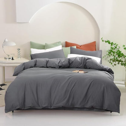 Pureant Grey Comforter Set California King 3Pcs Dark Gray Bedding Comforter Sets Solid Color Comforter Cal King Soft Men Elegant Gray Comforter Charcoal Quilts Luxurious Smoke Grey Bedding Breathable