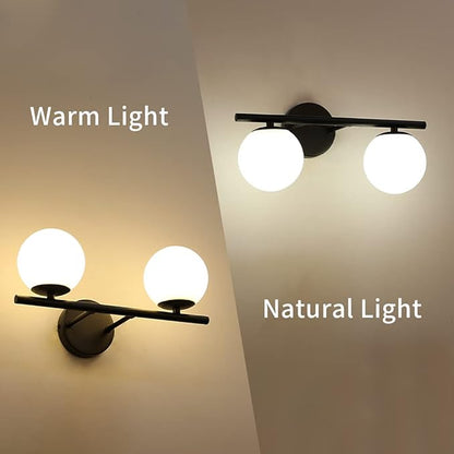 New Bathroom 2 Vanity Light Fixtures Brushed Black Milk White Globe Glass Shade Modern Wall Bar Sconce Over Mirror