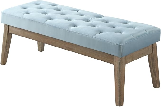 24KF Velvet Upholstered Buttons Tufted Entryway Bench with Solid Wood Leg,Bed Bench Ottoman with Padded Seat,5034-Seaglass
