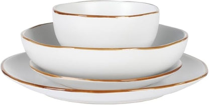Gibson Home Hazeltine 16 Piece Plates and Bowls Dishes Stoneware Ceramic Dinnerware Set - White