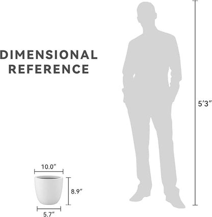 Kante 10 Inch Dia Round Concrete Planter, Indoor Outdoor Large Plant Pot with Drainage Hole and Rubber Plug for Home Patio Garden, Pure White