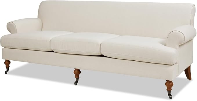 Jennifer Taylor Home Alana Lawson Recessed Arm Sofa Metal Casters, Light Beige Linen