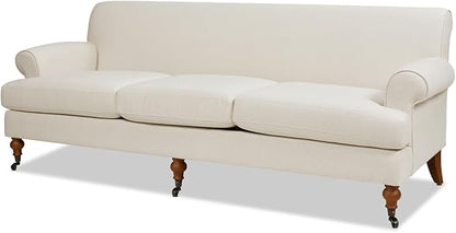 Jennifer Taylor Home Alana Lawson Recessed Arm Sofa Metal Casters, Light Beige Linen